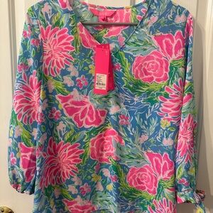 Lilly Pulitzer Vibrant Pink and Blue Floral Blouse